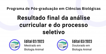 Programa de Pós-graduação em Ciências Biológicas. Resultado final da análise curricular e do processo seletivo. Edital 02/2023. Mestrado em Biologia Animal. Edital 03/2023. Doutorado em Biologia Animal